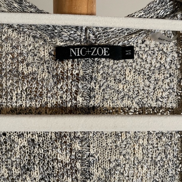 Nic + Zoe M Beautiful cream and dusty denim blue fringed open front cardigan - Picture 2 of 5